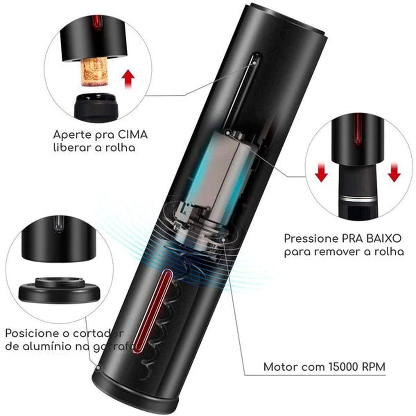 Abridor Elétrico de Vinho Recarregável