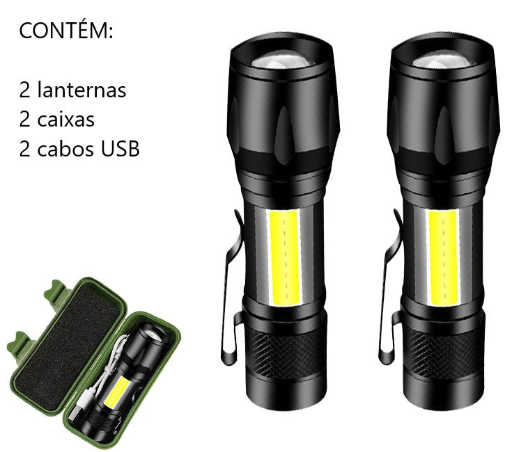 Mini Lanterna Tática Com Led e Zoom Recarregável